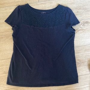 Loft navy t-shirt with lace detail. Size small.